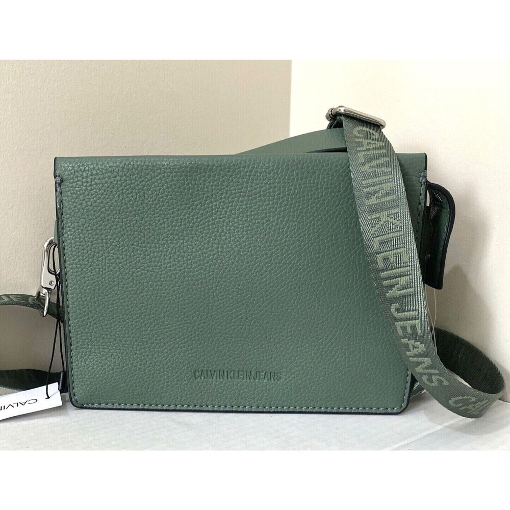 New Calvin Klein Jeans Vegan Pebbled leather Crossbody Bag Army Green